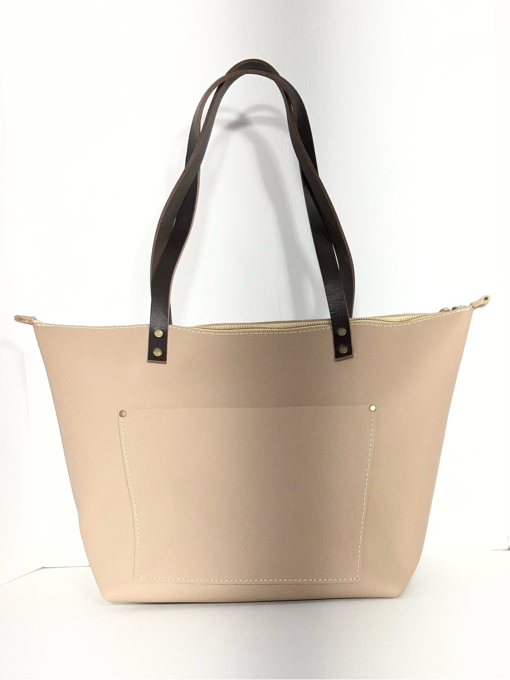 Portland Leather Large Zippered Tote in Stone-NEW